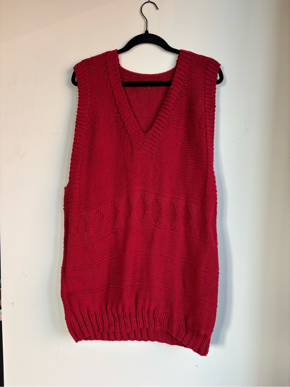 Hand Knit Red V-Neck Sweater Vest Dress